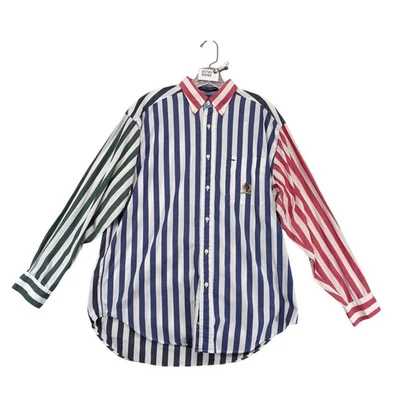 Vtg 90s Tommy Hilfiger Colorblock Striped Button Down Shirt Men's M Logo Preppy - Image 1 of 4
