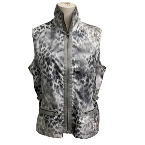 Zenergy by Chico's Vest Womens 2 Gray White Leopard Print Full Zip Size 2 - Picture 1 of 6