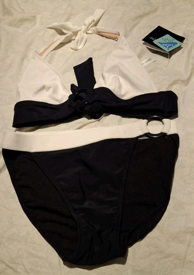 Traje de baño Newport News vintage blanco y negro halter 2 piezas NUEVO talla 6  Foto 1 de 4