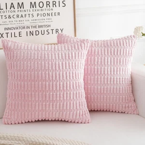 Corduroy Decorative Throw Pillow Covers, Boho Stripe Soft Square Cushion Case... - Picture 1 of 6