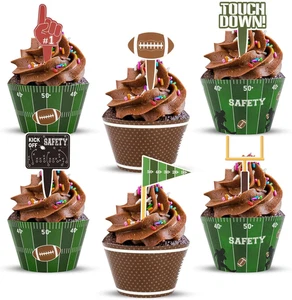 Hooqict 48 Stück Fußball Cupcake Topper und Verpackungen Fußball Cupcake Deko... - Bild 1 von 9
