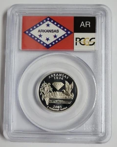 PCGS 2003-S PR69DCAM State of Arkansas SILVER Quarter MIRROR Finish Flag Label - Picture 1 of 2