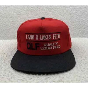 VTG Land O Lakes Feed Blockhead Hat Mens Snapback Red Black Farm Advertising USA - Picture 1 of 9