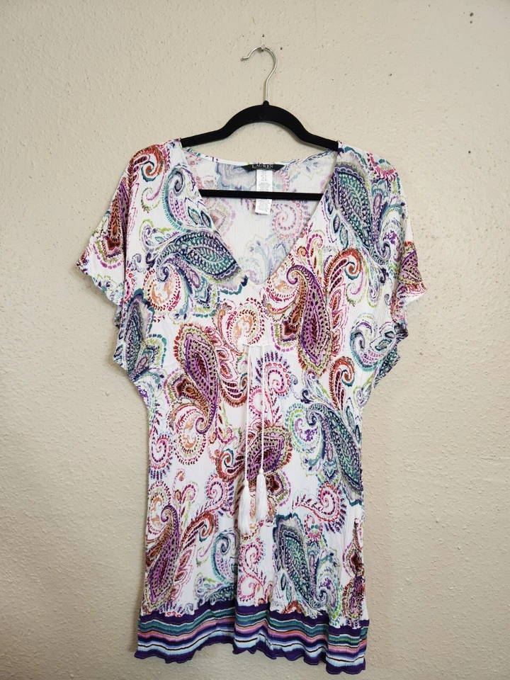 Vestido de mujer Lauren Ralph Lauren multicolor cachemira cuello en V natación pequeño Foto 1 de 4