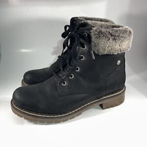 Pajar Womens Panthil Black Leather Winter Combat Boots 39 EU/8-8.5 US BHFO 1702