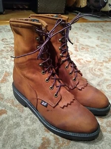 JUSTIN CONDUCTOR BRUSHED BROWN LEATHER LACE UP KILTIE WORK BOOTS #0760 MENS 10EE - Picture 1 of 12