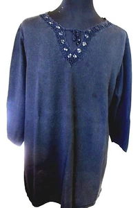 Jasonmaxwell Women's Black V-Neck Top Embroidered Beaded Cotton Plus Size 2X - Picture 1 of 3