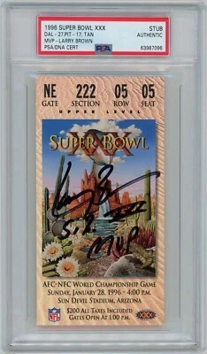 Larry Brown Signed Super Bowl 30 Ticket Stub w/ "SB XXX MVP" PSA - Image 1 of 2