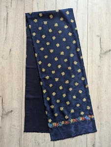 De Colección Reversible Seda Lana Cuello Bufanda Edelweiss Patrón Floral Estilo Alpino Azul - Imagen 1 de 12