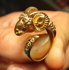 Antique 18k Yellow Gold Ornate Ram Ring Diamond Eyes 9 Grams Size 7
