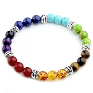 7 Chakra Healing Reiki Yoga Bracelet Girl/Women Mixed Stone Round Beads Stretch - Picture 1 of 9