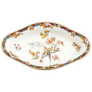 Vintage French Limoges paradise bird porcelain oval serving plate / candy dish