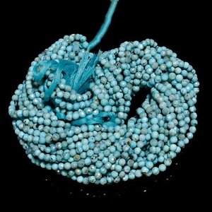 Natural Larimar Gemstone Round Shape Faceted Beads 3 mm Strand 12.5" XY-385 - Picture 1 of 2