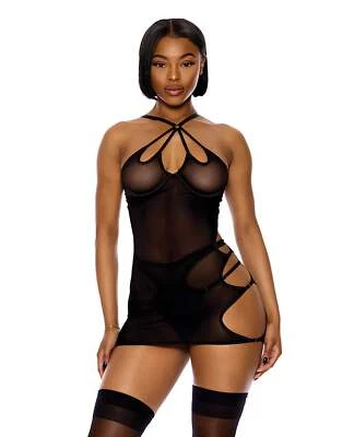 Forplay Feeling Butterflies Mesh Chemise Set Black Foto 1 de 2