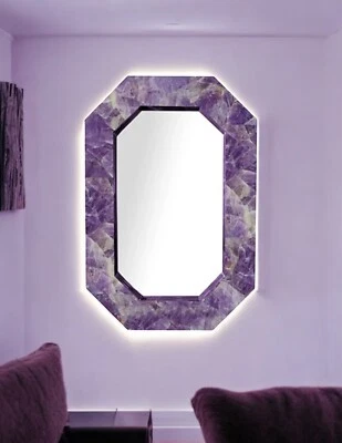 12"x18" Amethyst Rectangle Mirror Top Handmade Luxury Hotel And Restaurant Decor - Image 1 of 4