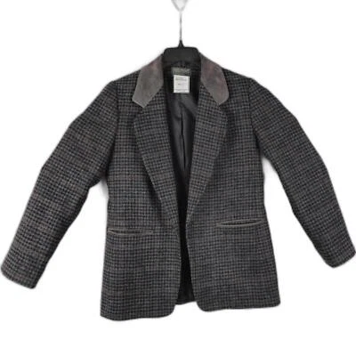 Blazer de lã Harvé Benard com acabamento em couro - Tamanho pequeno 2 - Botão faltando - Imagem 1 de 4