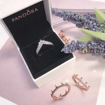 NEW 100% Authentic PANDORA 925 Princess Wishbone Crown Stackable Ring 197736CZ - Image 1 of 4