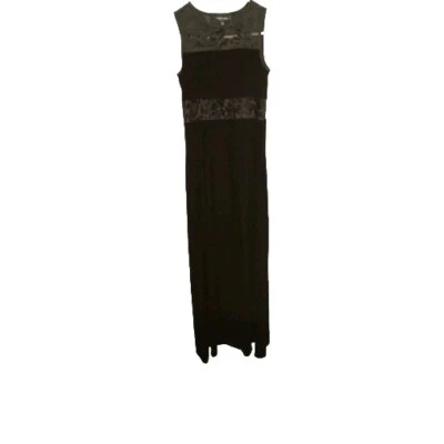 VTG My Michelle Black Velvet Burnout Mesh Top Maxi Dress S Witchy Whimsigoth - Image 1 of 4