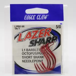 Eagle Claw Lazer Sharp L1 Barbless Octopus Hook Model L1RBG-5/0 Size 5/0 - Picture 1 of 2