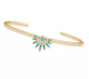 Brazalete de puño de rayos solares plateado de 14 K con turquesa sintética y cubo... - Imagen 1 de 1