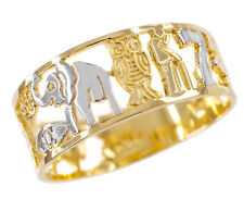 Two-tone Gold Lucky Owl, Elephant, Horseshoe, Seven, Cross, Evil Eye Unisex Ring