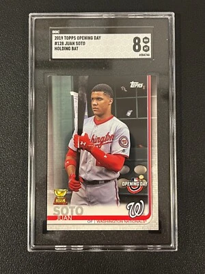 Juan Soto 2019 Topps Opening Day SP Image Variation Holding Bat SGC 8 - Image 1 of 2