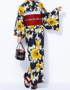 Japanischer Sommer Kimono Yukata Morgenmantel Sonnenblume Yukata und Obi Set Damen " - Bild 1 von 8