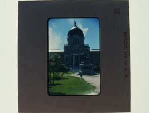 35mm Red Border Slide Montana 1953 Woman In Front Of Montana State Capital Bldg - Picture 1 of 2