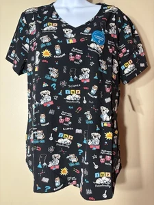 Women’s Medium Cherokee Chemisty Lab Dog Print Scrub Top NWT Vet Tech Ck637 - Picture 1 of 7