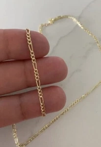 REAL Solid 14K Yellow Gold 2.5MM Figaro Chain Pendant Necklace Italian Made Gold - Picture 1 of 2