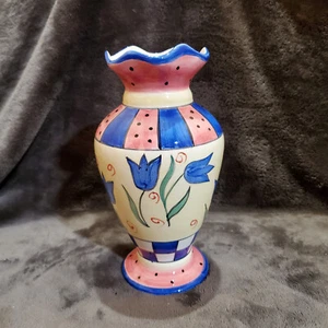 Bella Casa Flower Ceramic 9” Pink/Blue/White/Cream/Green Flower Vase - Picture 1 of 8