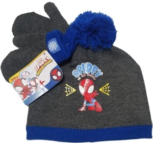 Marvel Spider-Man Spidey Knit Boy Beanie Hat with Pom & Gloves Set (One Size)NWT - Picture 1 of 9