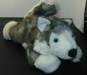 Aurora 12" Fluffy Gray White Husky Plush - Picture 1 of 7
