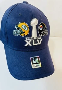 Superbowl XLV Green Bay Packers, Pittsburgh Steelers Blue Reebok Cap Size S/M - Picture 1 of 6