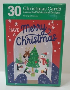 NEW 30 Christmas Cards 6 Assorted Whimsical Designs Envelopes Included Holiday - Picture 1 of 7