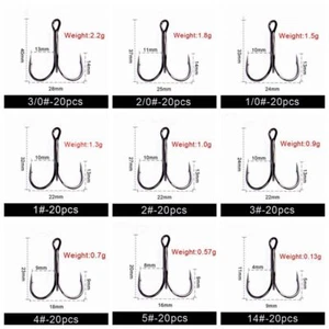20pcs Black Fishing Hook Sharp Treble Hooks Size 2 4 6 8 10 12 14 1/0 2/0 3/0 - Picture 1 of 39