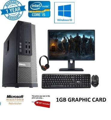 FAST GAMING DELL BUNDLE TOWER PC FULL SET COMPUTER SYSTEM INTEL i5 8GB 1TB GT710 - Image 1 of 4