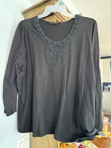 Avenue Womens Top Blouse Long Sleeves Crochet Trim black sz 26/28 - Picture 1 of 5