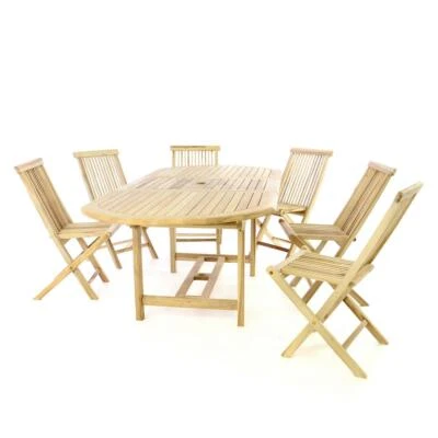 DIVERO Gartengarnitur Sitzgruppe Holz Gartenmöbel Set Teak 7tlg. 170/230 cm - Bild 1 von 4