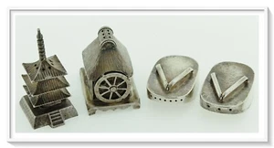 Vintage Japanese Sterling Silver Salt and Pepper Shakers 4 Pieces - Picture 1 of 11