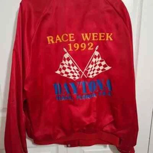 DAYTONA BIKE WEEK 92' Vintage Collared Bomber Jacket | Red Sz xl - Picture 1 of 4