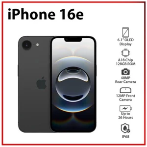 (New) Apple iPhone 16e 5G 8GB+128GB BLACK Dual SIM Unlocked iOS Mobile Phone - Picture 1 of 8