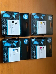 HP 711 GENUINE FULL SET INKS BLACK / CYAN / MAGENTA / YELLOW EXP 2025 BRAND NEW - Photo 1/2