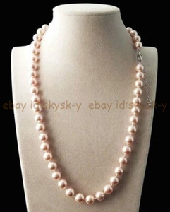 8/10/12mm Light Pink South Sea Shell Pearl Round Beaded Necklace 14-48 Inches - Picture 1 of 9