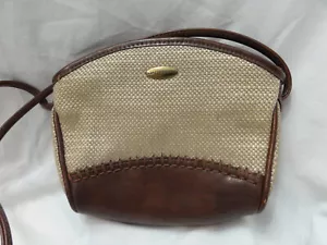 Vintage Liz Claiborne Crossbody Purse Bag Tan Woven Strap & Brown Leather - Picture 1 of 19