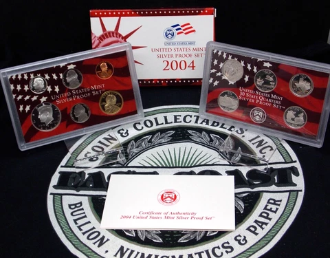 2004 "S" PROOF U.S. Mint SILVER (11 Coin) Uncirculated Set Box & COA ECC&C, Inc Cover
