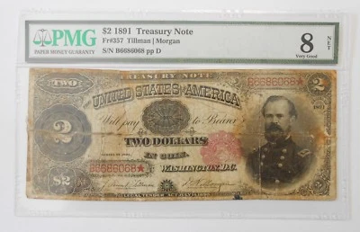 $2 1891 Treasury Note PMG Graded 8 Very Good FR 357 Tillman Morgan - Image 1 of 4