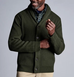 Charles Tyrwhitt Mens Green Chunky Merino Wool Shawl Neck Cardigan Size M Jumper - Imagen 1 de 24