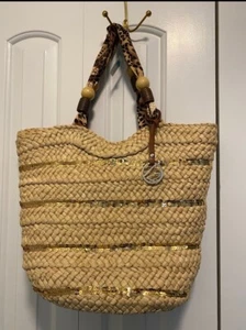 Style & Co Straw Beach Bag With Material Leopard Lining - Picture 1 of 12