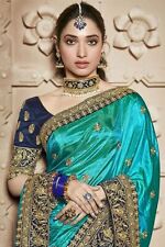Women's Paper Silk Saree Heavy Embroidery Saree With Unstiched Blouse Piece